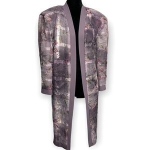 R&M Richards Purple Floral Duster One Size Chic Semi Sheer Purple Long Sleeve